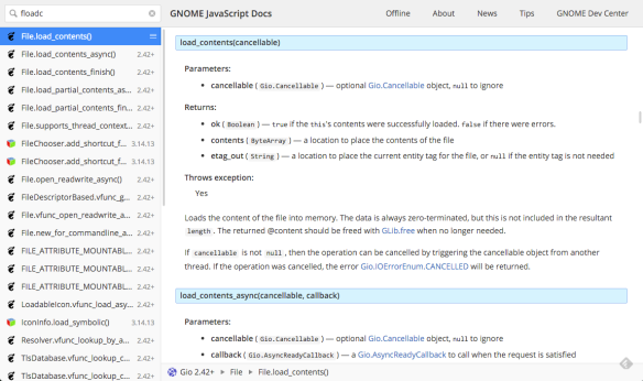 Screenshot of Javascript documentation on DevDocs